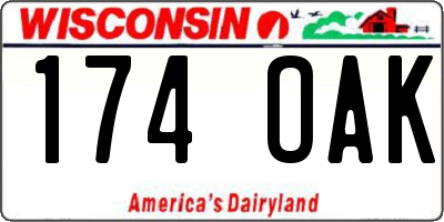 WI license plate 174OAK