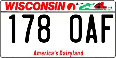 WI license plate 178OAF