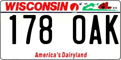 WI license plate 178OAK