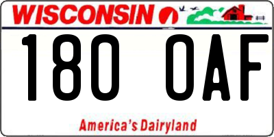 WI license plate 180OAF