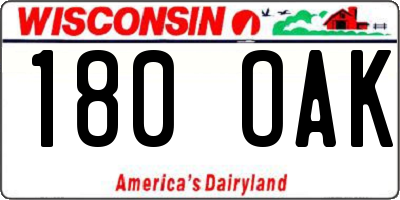 WI license plate 180OAK