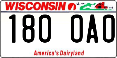 WI license plate 180OAO