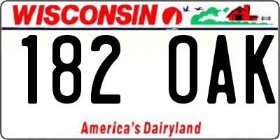 WI license plate 182OAK