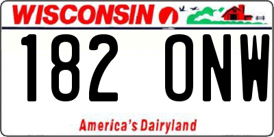 WI license plate 182ONW