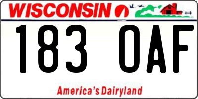 WI license plate 183OAF