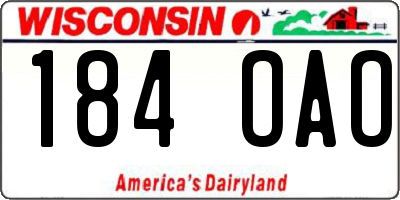 WI license plate 184OAO