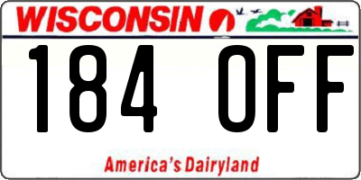 WI license plate 184OFF