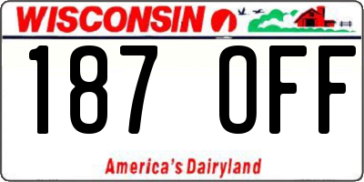 WI license plate 187OFF