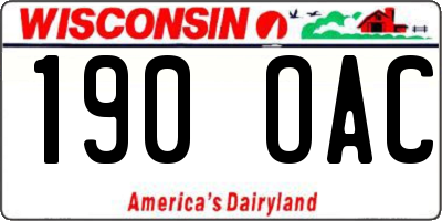 WI license plate 190OAC