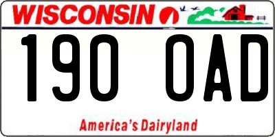 WI license plate 190OAD