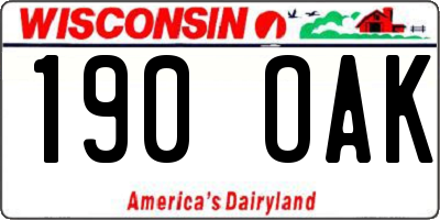 WI license plate 190OAK