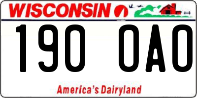 WI license plate 190OAO