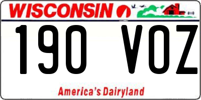 WI license plate 190VOZ