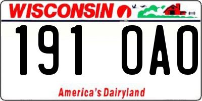 WI license plate 191OAO