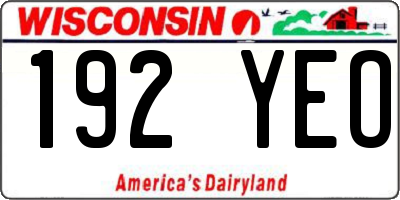 WI license plate 192YEO