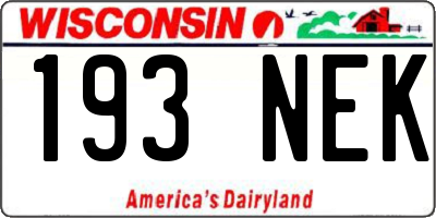 WI license plate 193NEK