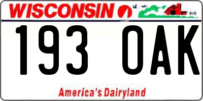 WI license plate 193OAK