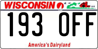 WI license plate 193OFF