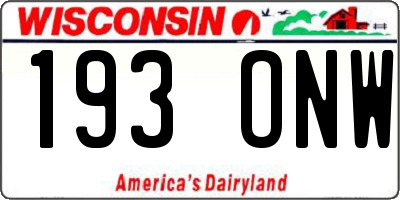 WI license plate 193ONW