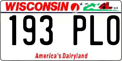 WI license plate 193PLO