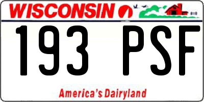 WI license plate 193PSF