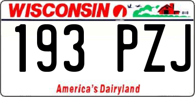 WI license plate 193PZJ