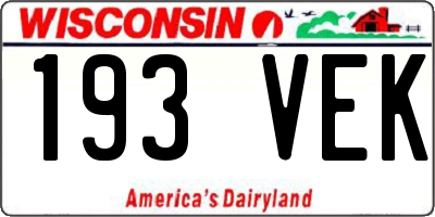 WI license plate 193VEK