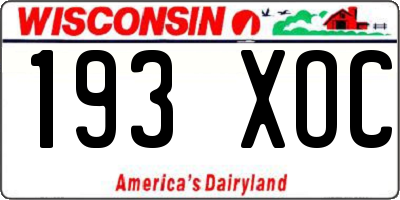 WI license plate 193XOC