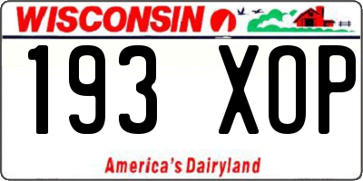 WI license plate 193XOP