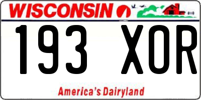 WI license plate 193XOR