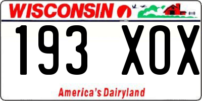 WI license plate 193XOX