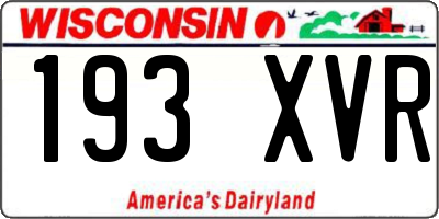 WI license plate 193XVR