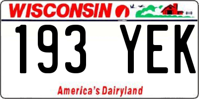WI license plate 193YEK