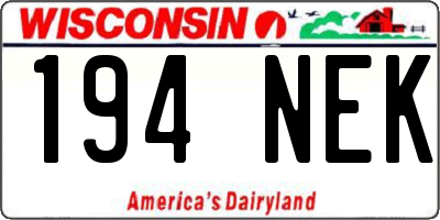 WI license plate 194NEK
