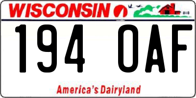 WI license plate 194OAF
