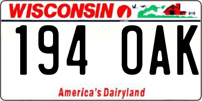 WI license plate 194OAK