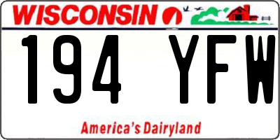 WI license plate 194YFW