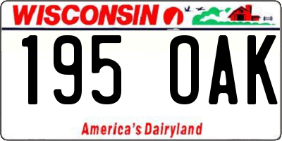 WI license plate 195OAK