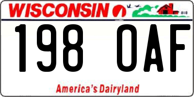 WI license plate 198OAF