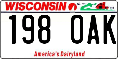 WI license plate 198OAK
