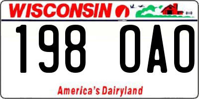 WI license plate 198OAO
