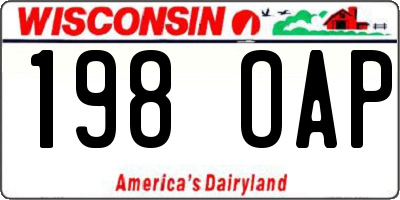 WI license plate 198OAP