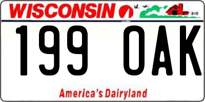 WI license plate 199OAK