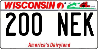 WI license plate 200NEK