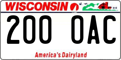 WI license plate 200OAC