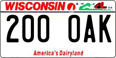 WI license plate 200OAK