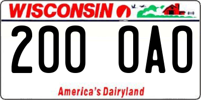 WI license plate 200OAO