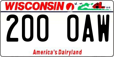 WI license plate 200OAW