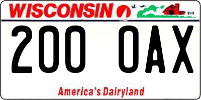WI license plate 200OAX