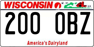 WI license plate 200OBZ